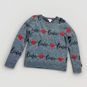 Cupcakes & Cashmere Women's Sweater Small Love Heart Print Crew Neck Gray